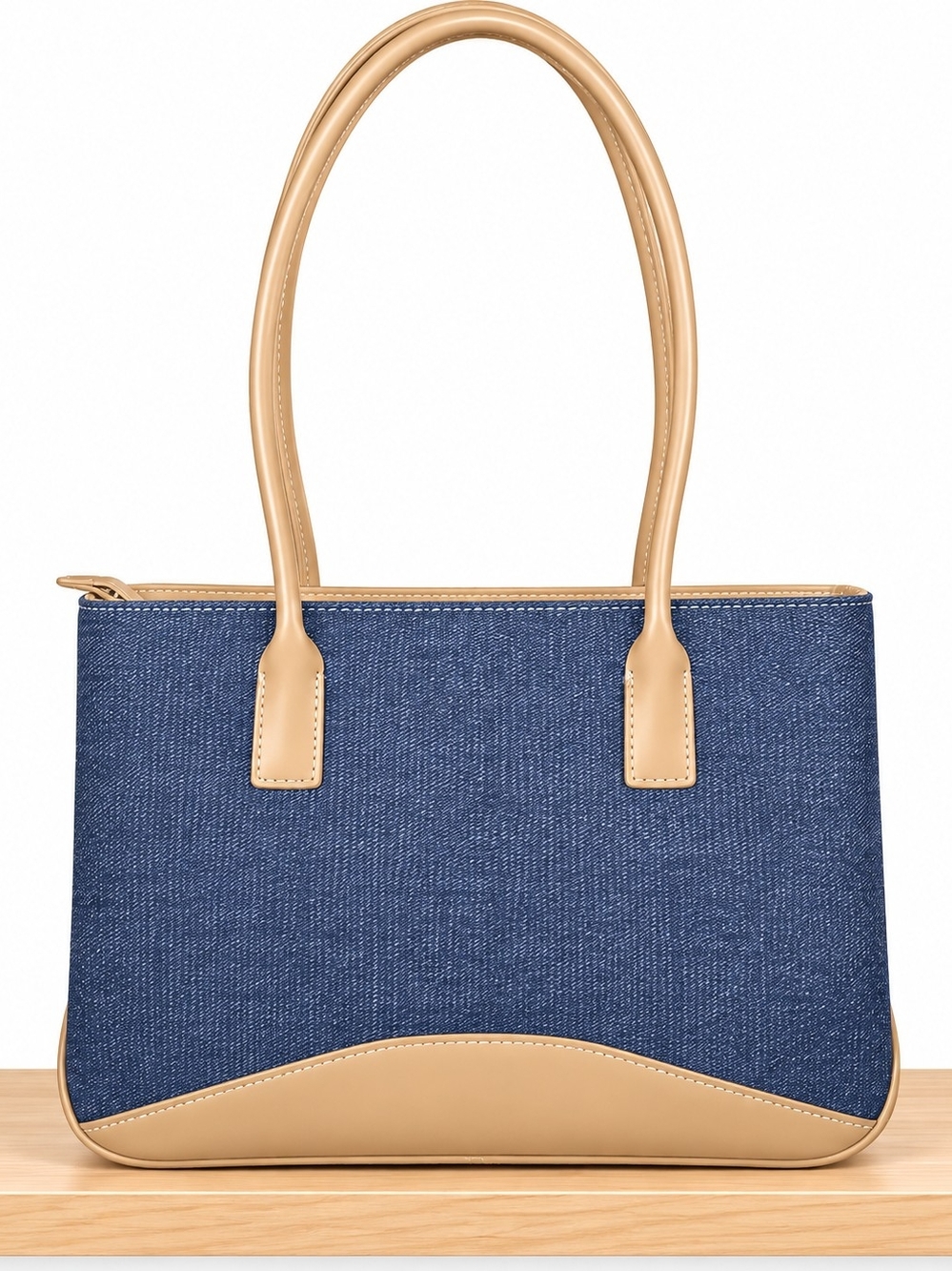 Classic Navy Denim Tote with Tan Trim